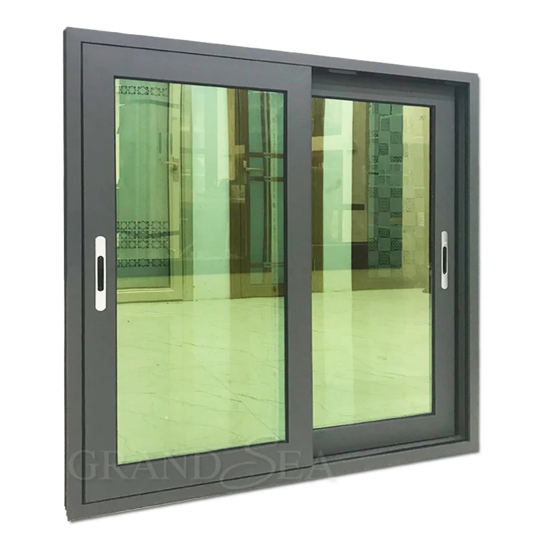 Power Coating Double Glazing Grey Color Aluminum Sliding Window