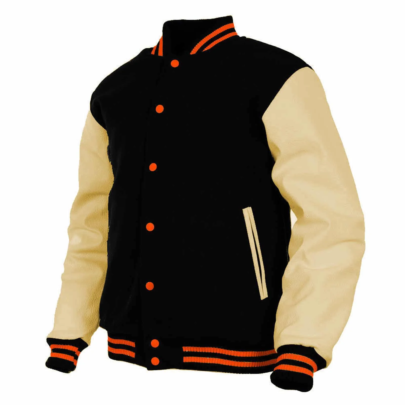 Mens Embroidered Varsity Jacket with Faux Leather Sleeves and