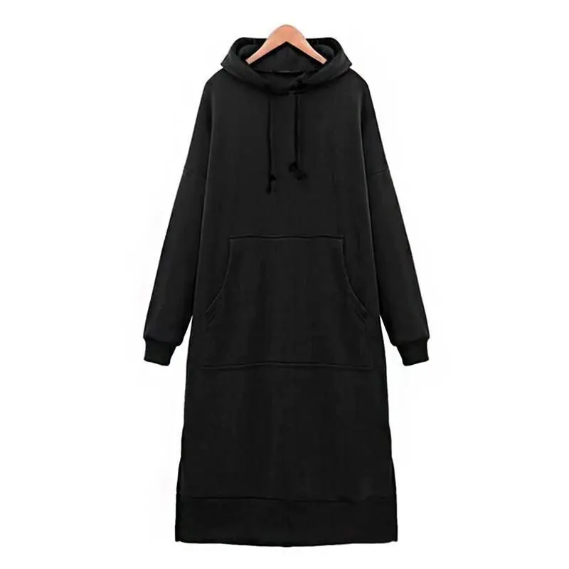 Long Hooded Sweater Dress with Pocket - Sustainable & Stylish