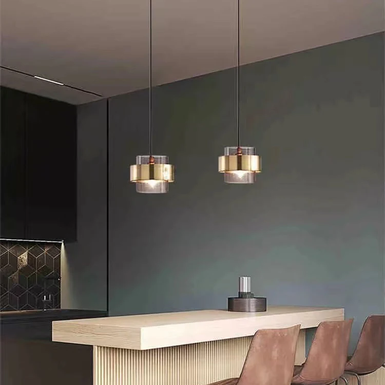 Светодиодный современный роскошный стеклянный абажур с золотым цилиндром для кухонного островка и бара, прикроватная люстра