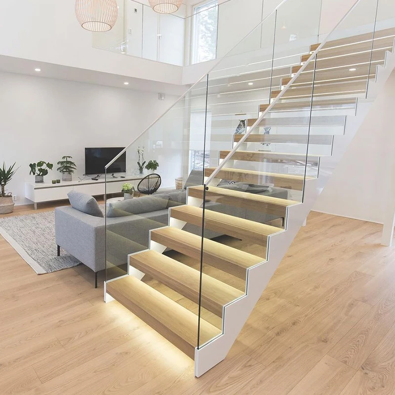 Interior Invisible Stringer Floating Stairs with 40Mm Oak Wood Tread