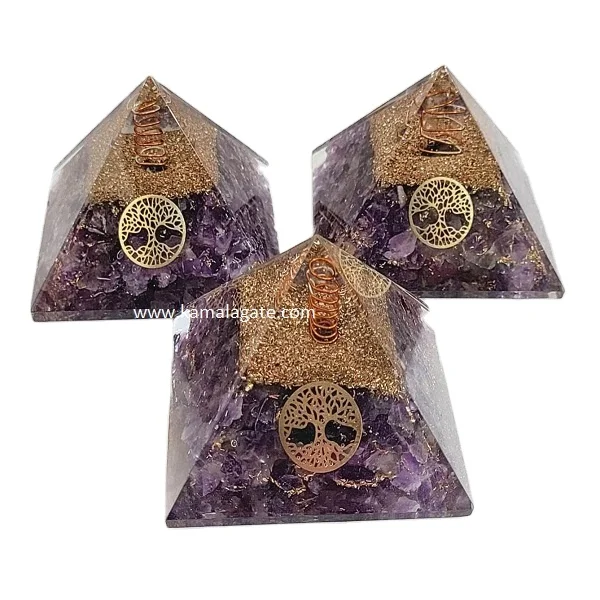 Natural Amethyst Tree Of Life Crystal Orgone Pyramid With Copper Metal ...