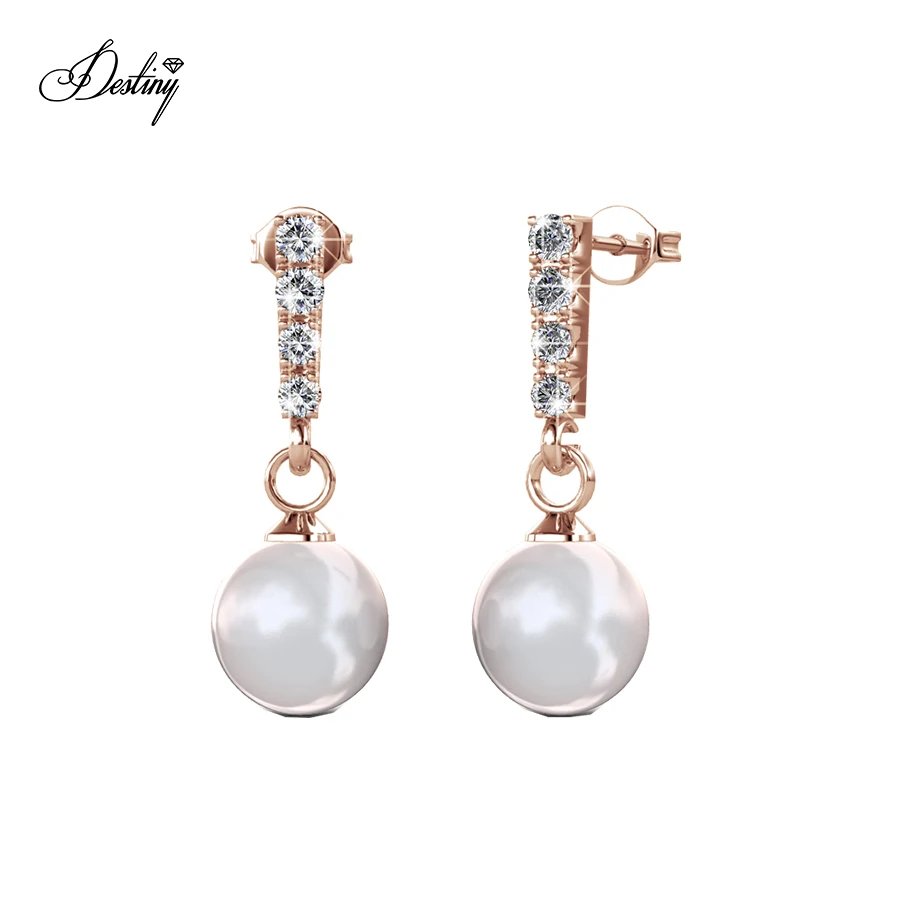 Moda Pendientes de Perlas y Cristal