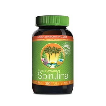 Made in USA 100% Vegan Rich In Vitamins Minerals Trace Elements and Enzymes 200ct Tablets 500mg Nutrex Hawaiian Spirulina