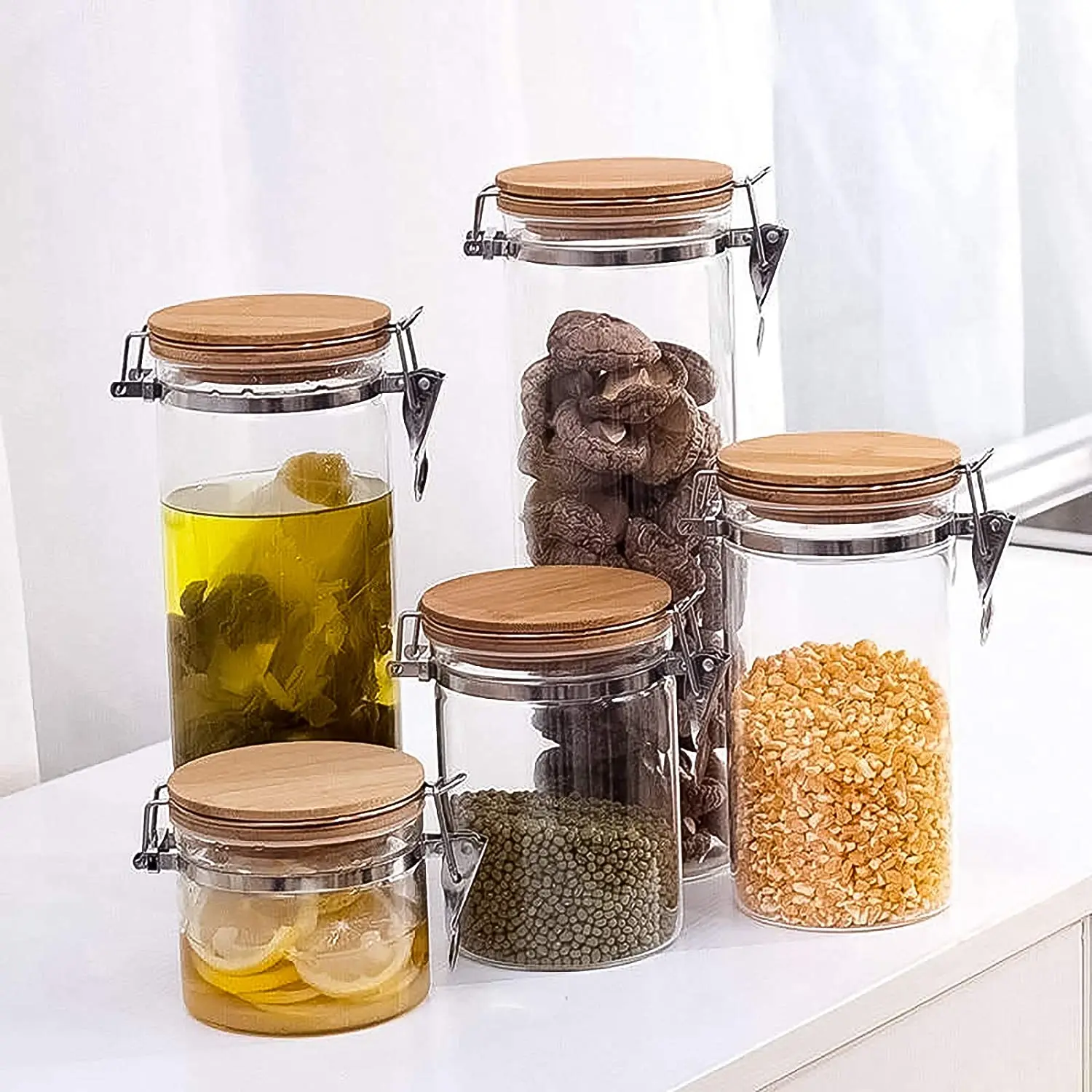 Wholesale High Borosilicate Glass Cookie Jars with Airtight Bamboo