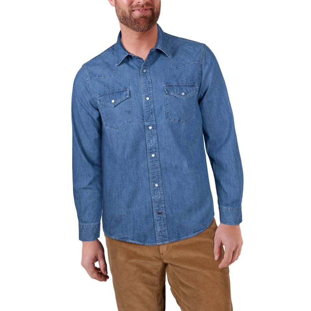 Mens denim work shirts long sleeve Clearance
