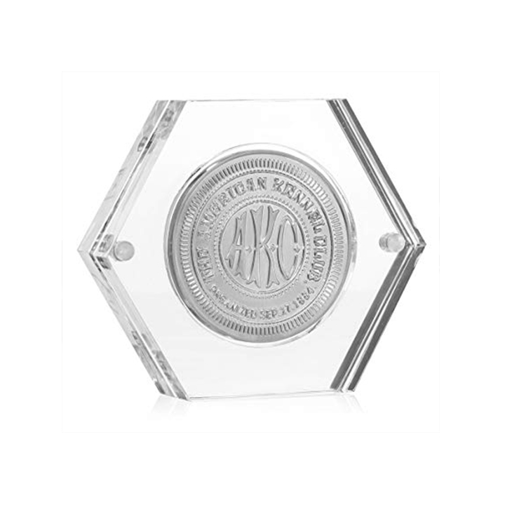 Plexiglass Magnetic Coin Display Frame Stackable Hexagon Single Medallion Display Block Clear Acrylic Hexagon Coin Case