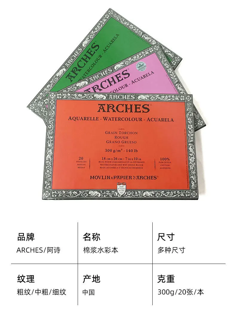 Arches Aquarelle 100 Thick 300g Gluing Pad 4L 31x41 20 Sheets Natural White - View #5