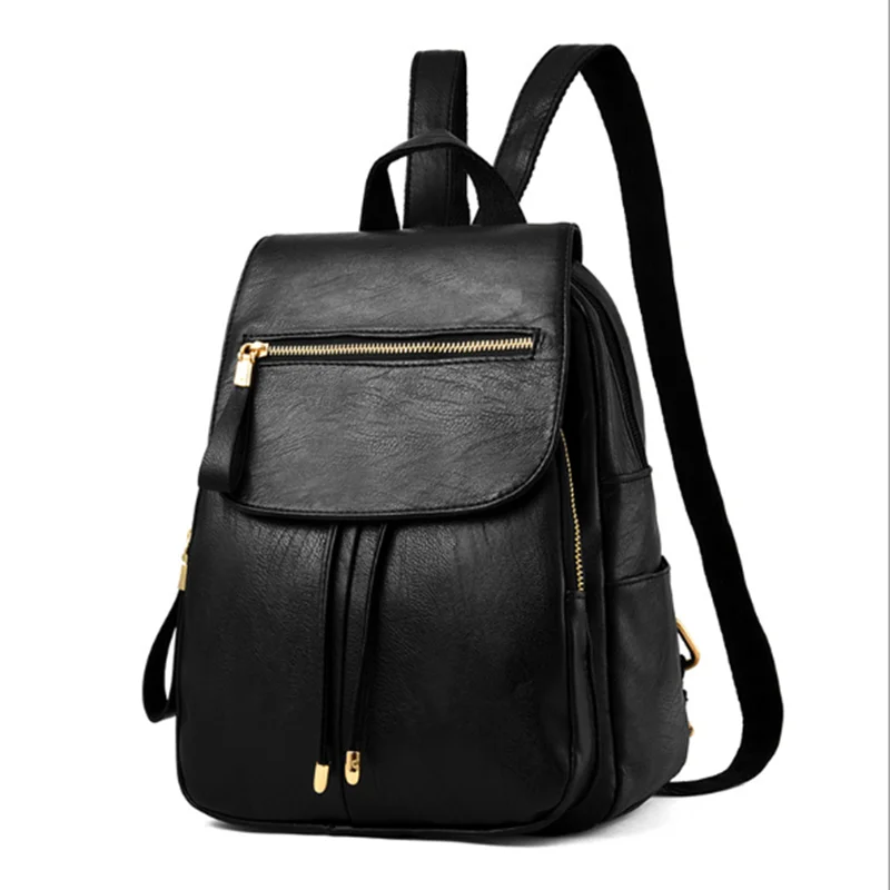 black leather ladies backpack