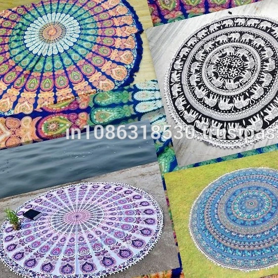 Bohemian Beach Mandala Round Hippie Tapestry Throw Indian Yoga-Mat Roundie 72"
