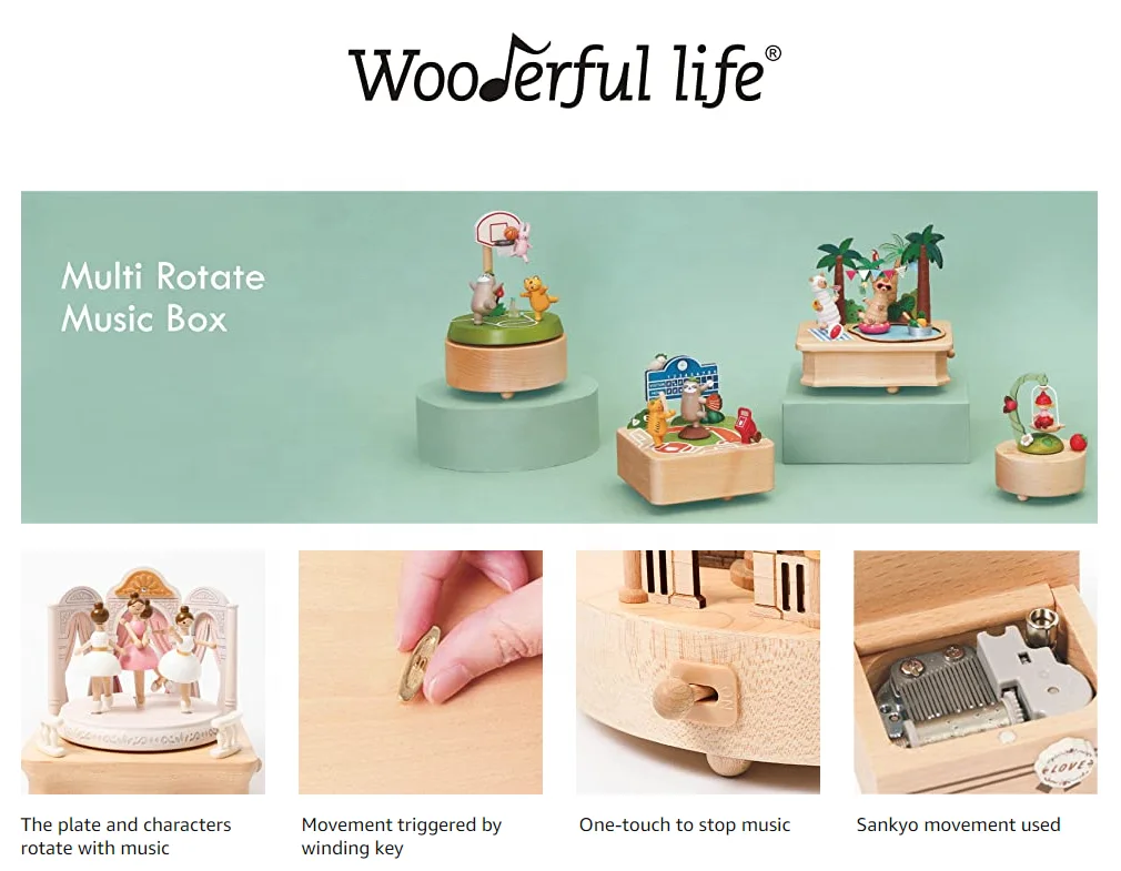 ホリデーギフト 素晴らしい人生 木製18音手回しオルゴール ジングル