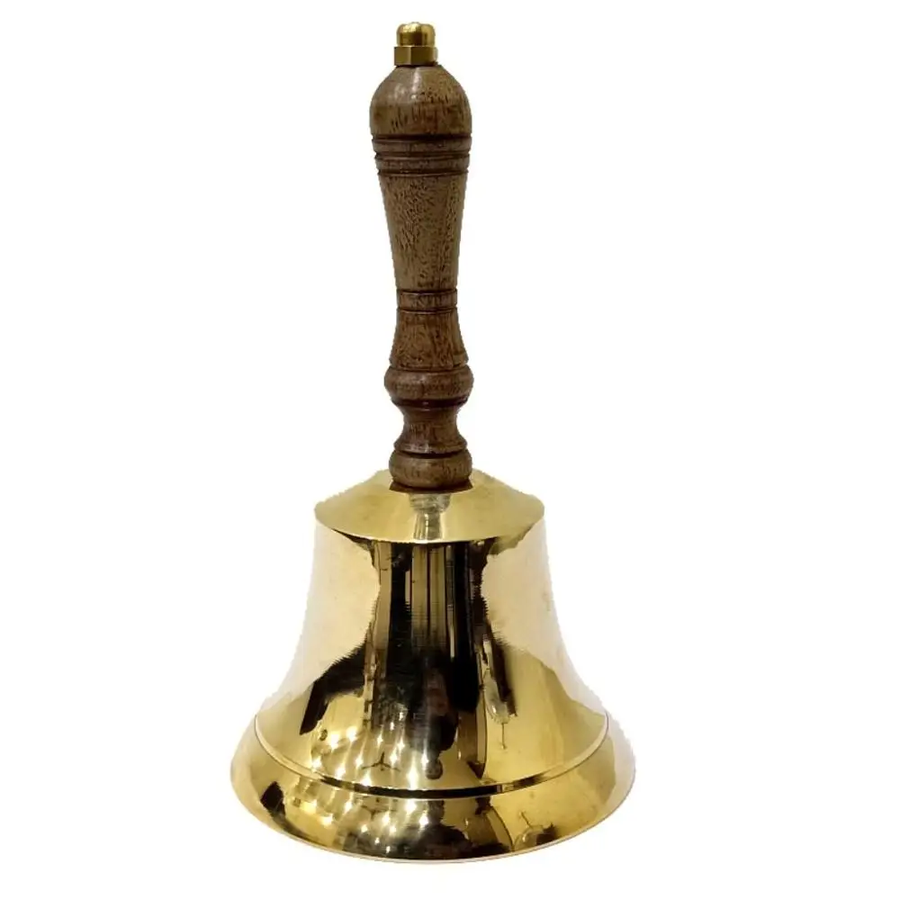 Solid Brass Wooden Handle Gold Bell School Reception Dinner Shop Hotel Hand Bell 