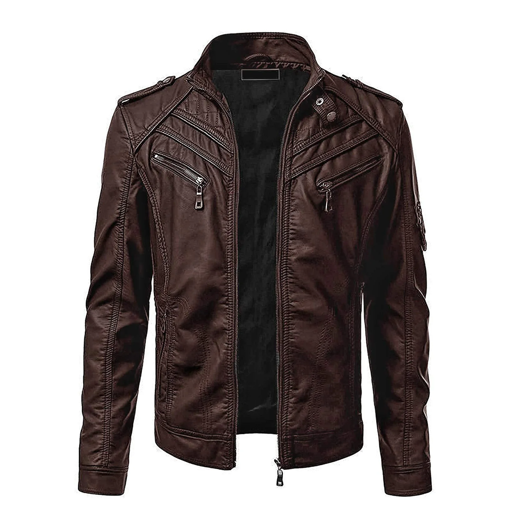 zipper style leather jacket for men women kids stand button