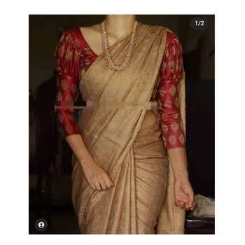 Unique Designs in Katan Silk Saree with Blouse for Women