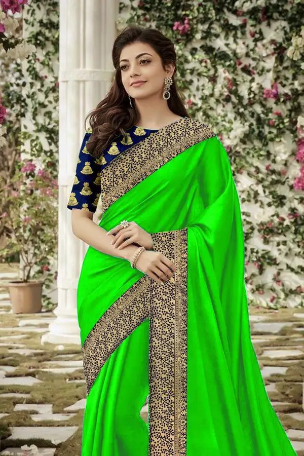 Plain Silk Saree with Printed Lace Border Work for Ladies Casual Wear Party Wear Saree