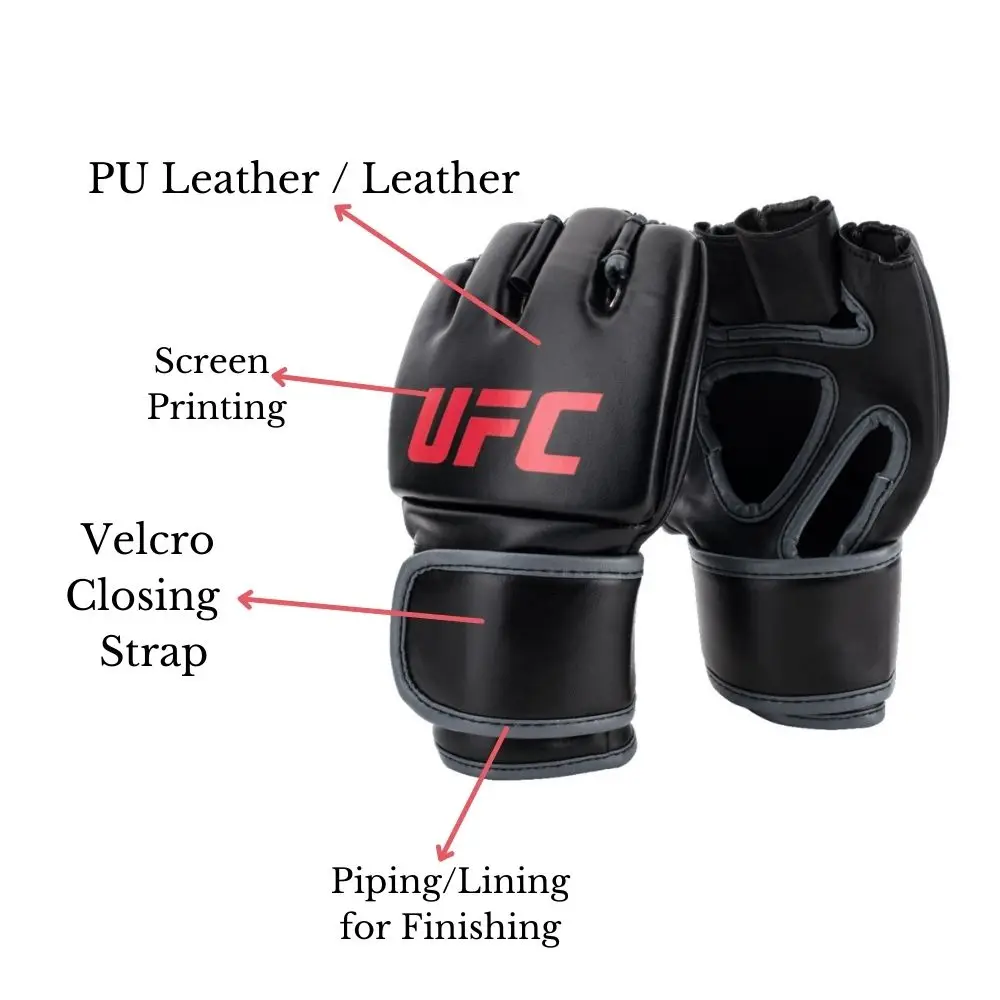 Ufc Gloves Black Mma Half Finger Sparring Grappling Gloves Pu Leather