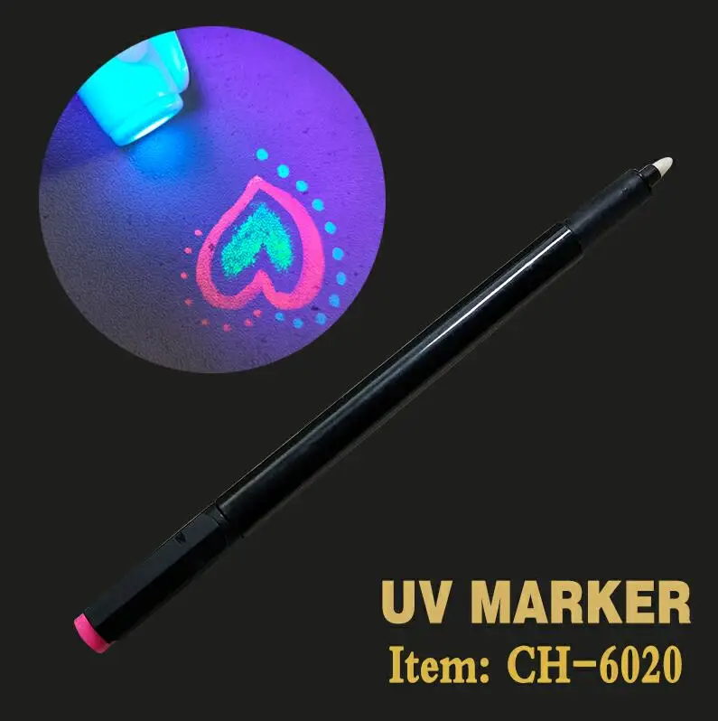Wholesale RAINBOW CH6020 BLACK BARREL UV permanent marker pen invisible ink  marker three UV colored spy pen From m.