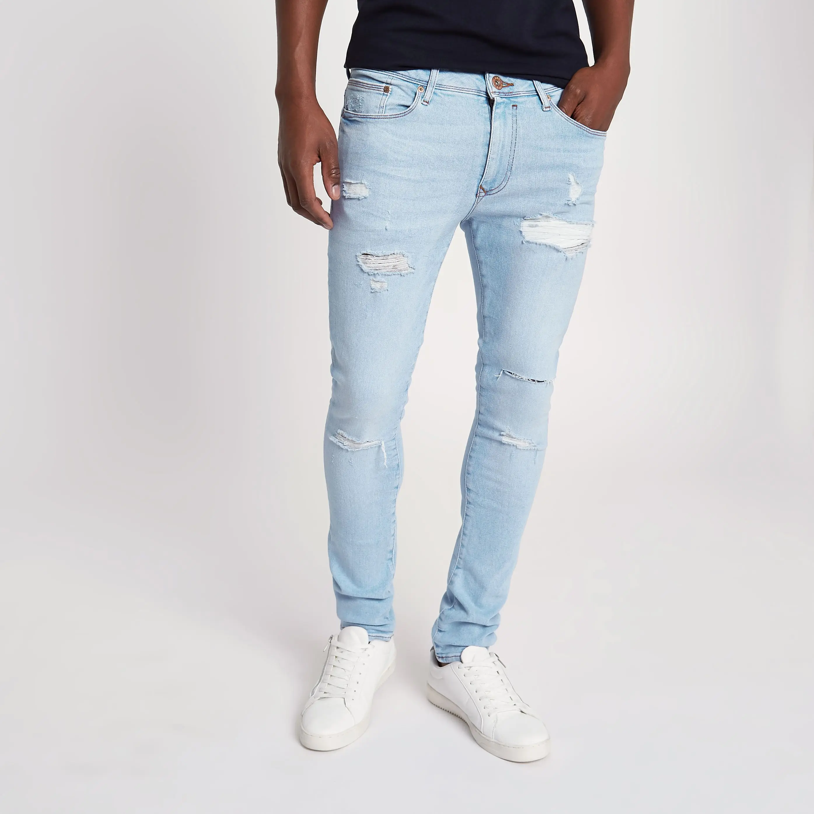 super skinny light blue ripped jeans mens