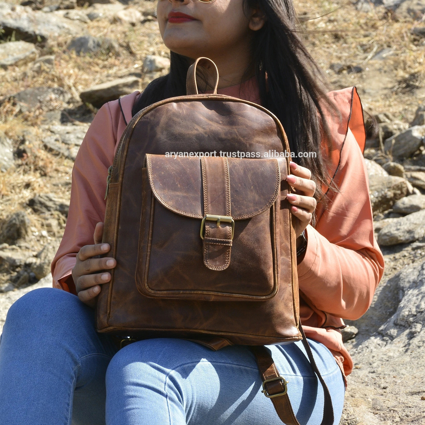 Vintage Brown Leather Handmade Backpack Bag