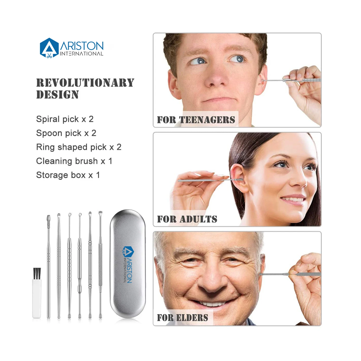Ear Wax Removal Kit, 6-in-1 Ear Pick Tools Curette Cleaner Reusable Ear Cleaner, Medical Grade Stainless Steel Ear Wax Remover