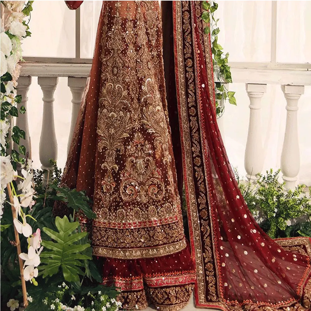 Pakistani Indian Wedding Dresses Custom Stitched Bridal Lehenga Sharara  Barat Collection Chiffon Bridal Embroidered Dress