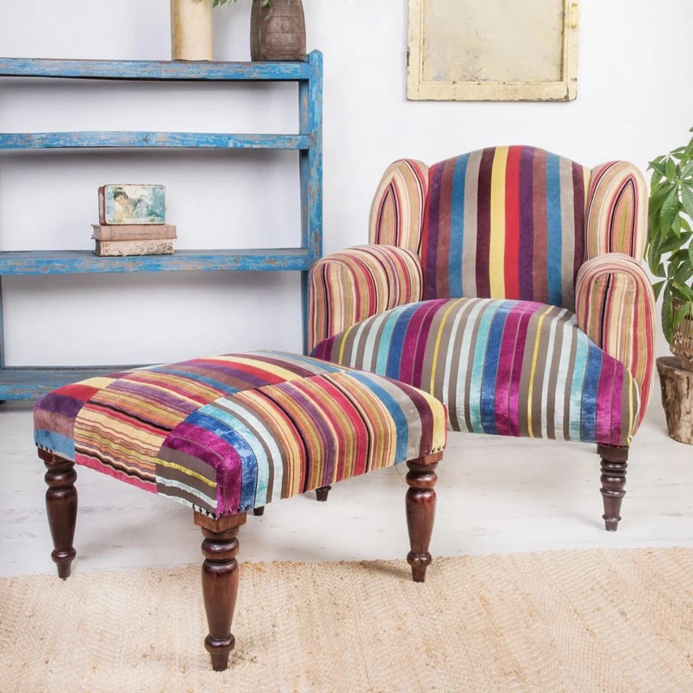 striped armchair and footstool