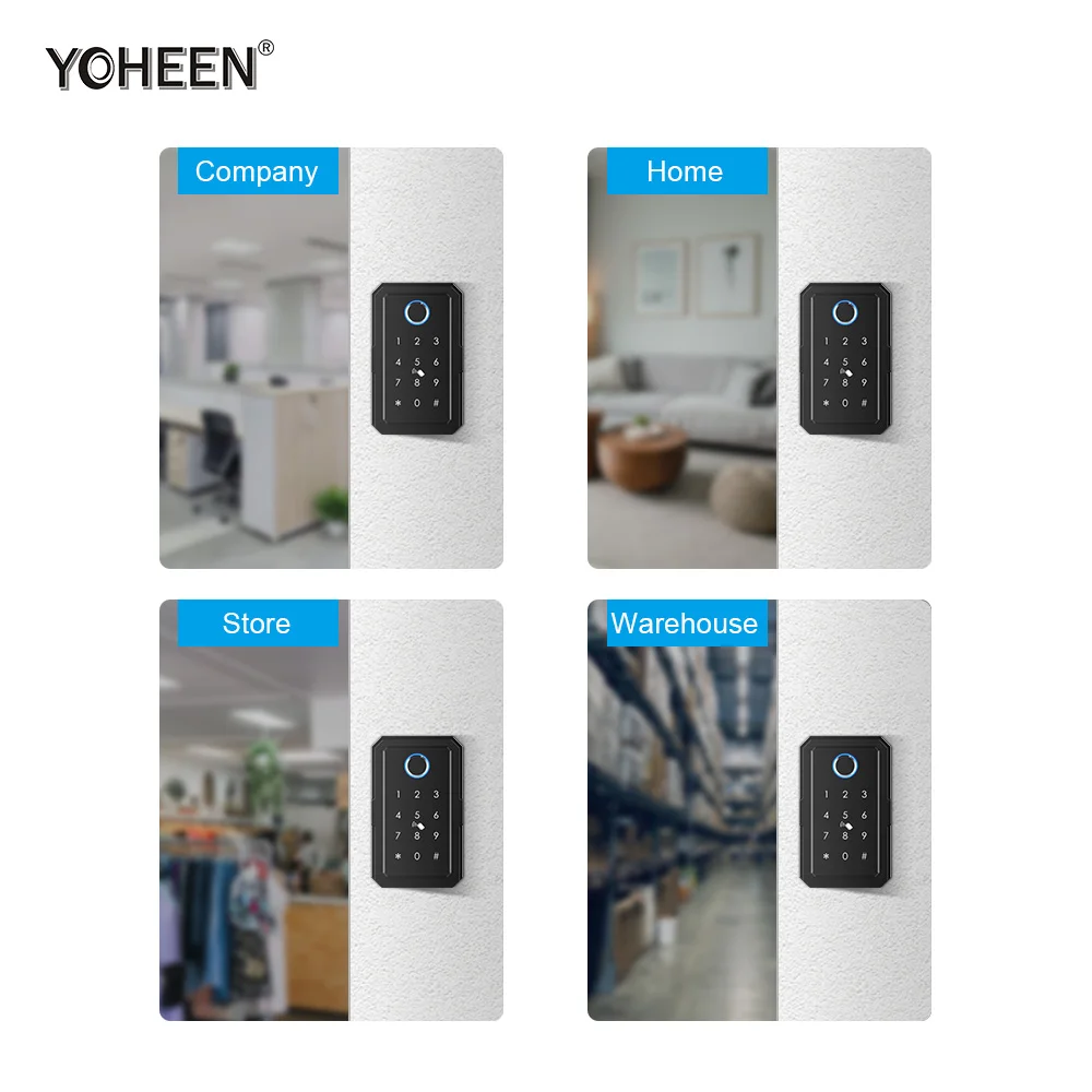 Outdoor Wall Mount Smart Key Safe Box Storage Combination Digital Key Card WiFi App Fingerprint Smart Key Lock Box