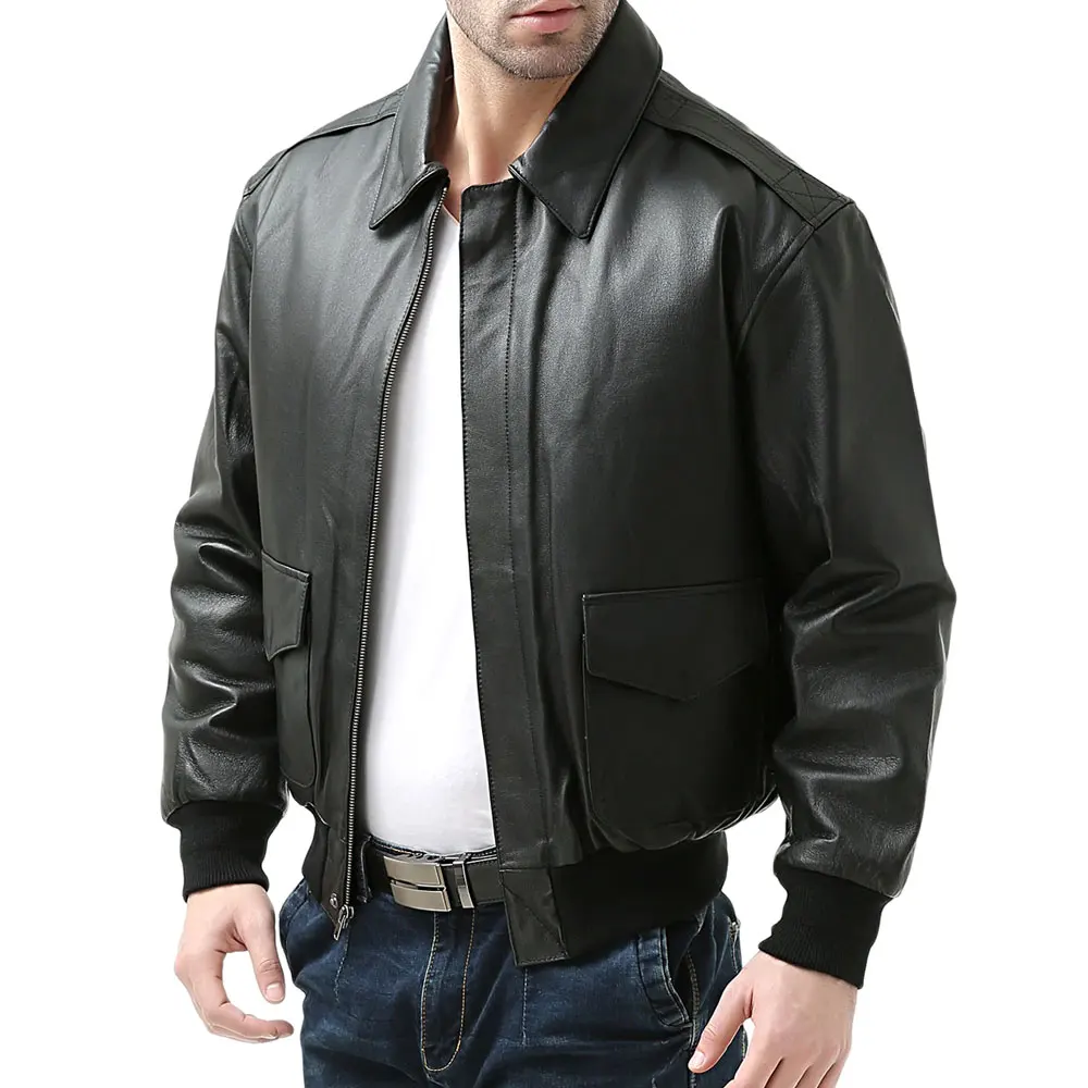 Men's Flight A2 Bomber Full-grain Leather Vintage Jacket Biker Style Leather Motorcycle Jacket