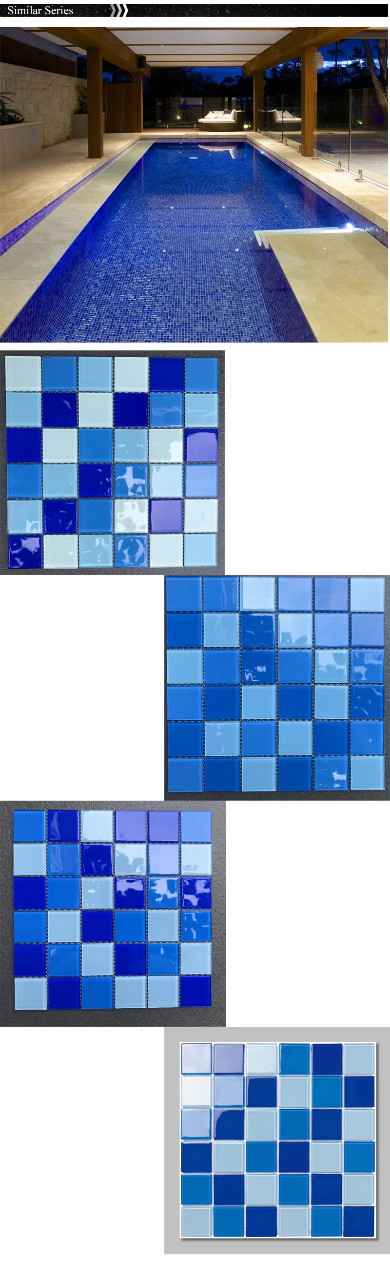 Factory supply blue color crystal glass swimming pool tile mosaic spain