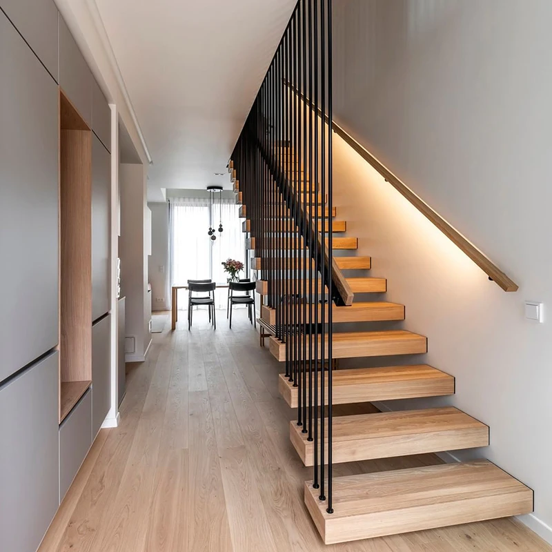 Interior Invisible Stringer Floating Stairs with 40Mm Oak Wood Tread