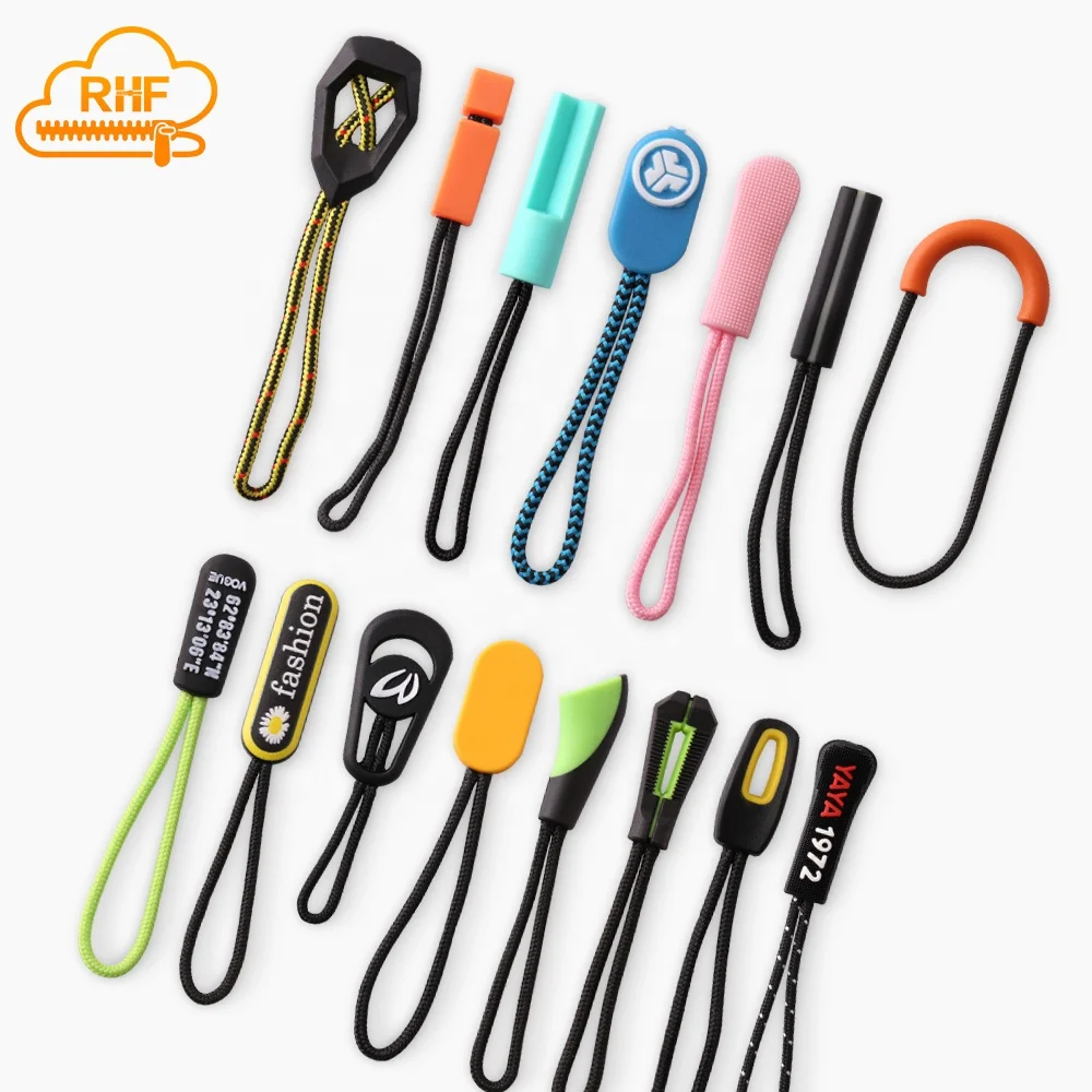 Rapid Custom Colorful Soft Pvc Zipper Pull Clothing Rubber Plastic Silicone Cord Zip Pullers