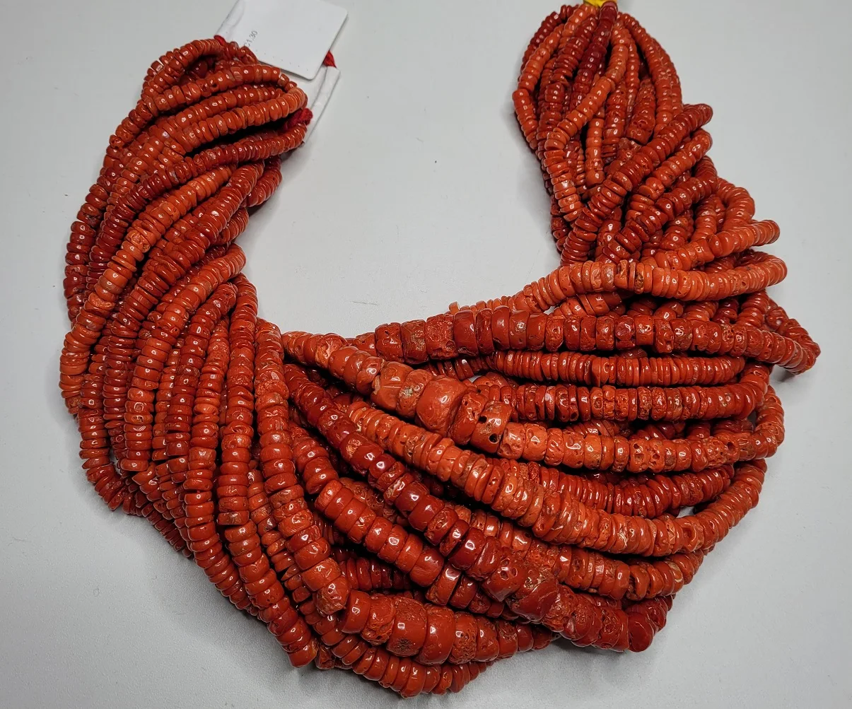 Red Coral Gemstone Round Heishi Full Drelled Graduated Beads For