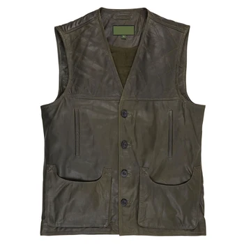 G010 Men's Green Leather Gilet Shooting Vest