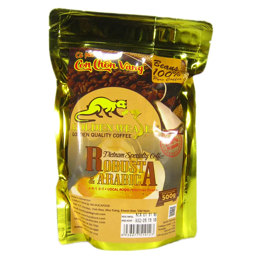 OEM, ODM, Чистая арабика и робуста 500 г, золотой Weasel, вьетнамский кофе, средний жареный, оптовая продажа, кофе HucaFood