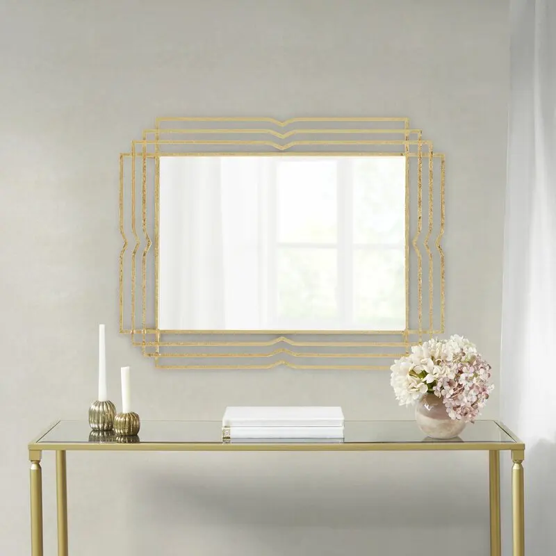 农家乐花园乡村风格装饰悬挂大型框架地板镜子金属铁叶设计金壁镜