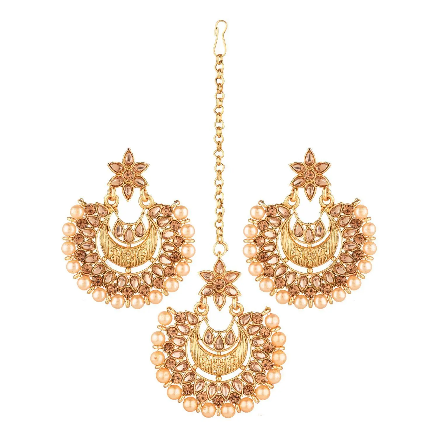 Indian Wholesale Jewelry Crystal Faux Pearl Maang Tikka With