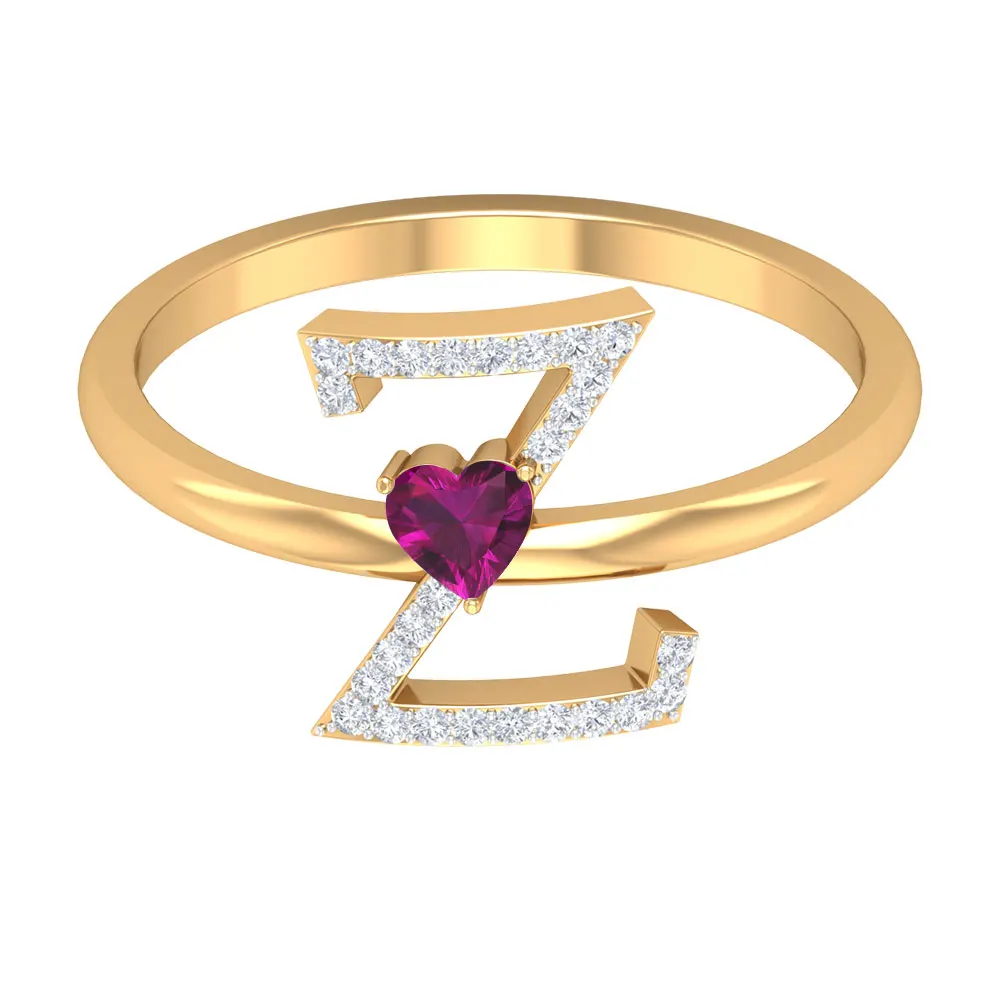 1 3 Ct Rhodolite And Diamond Ring Letter Z Ring Gold Alphabet Jewelry Buy Gold Initial Ring Round Rhodolite Ring Heart Shaped Ring Birthday Gift For Her Rhodolite Jewelry Letter Z Ring Gold