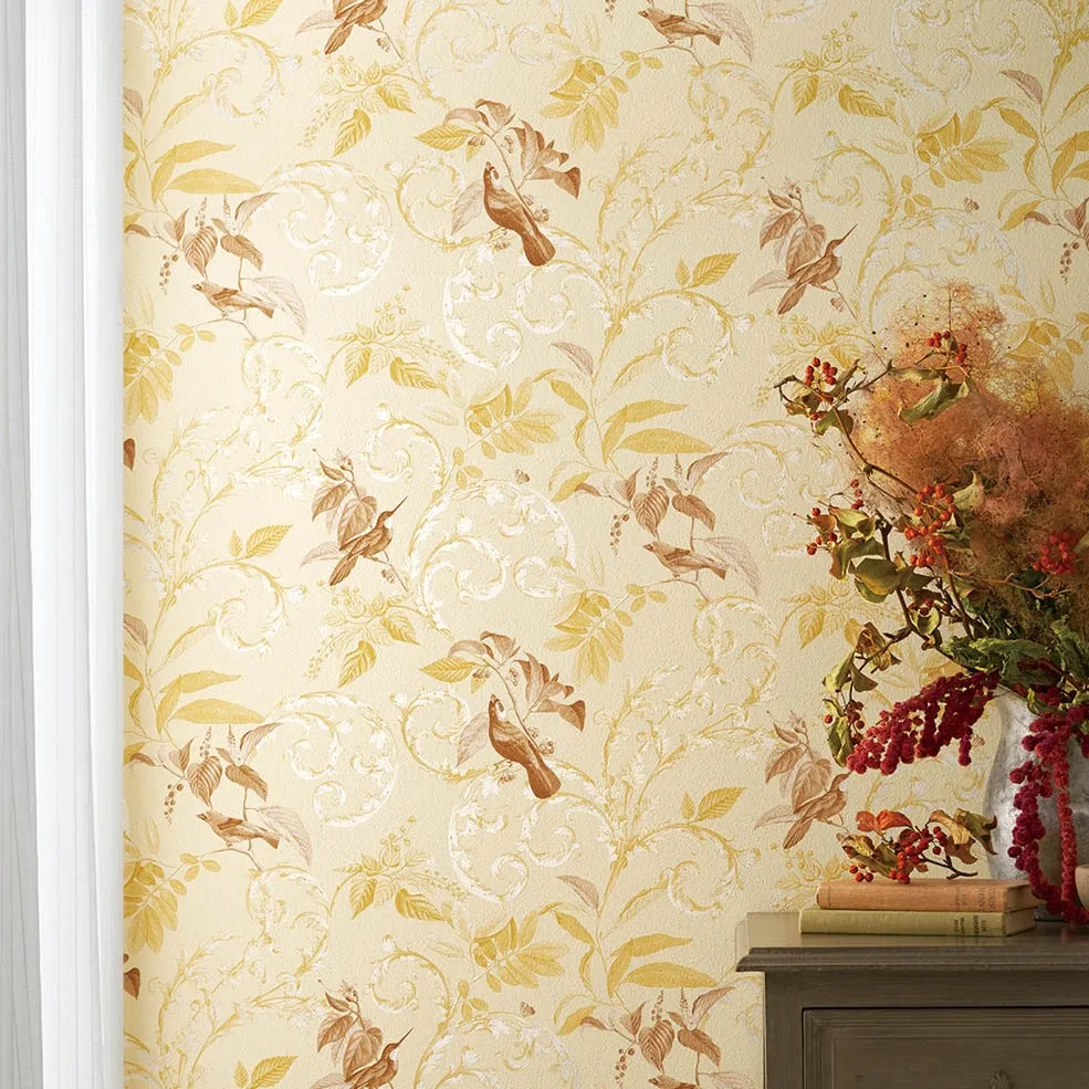 It Is A Wallpaper With A Bird Design Based On Yellow Pearls Are Also 