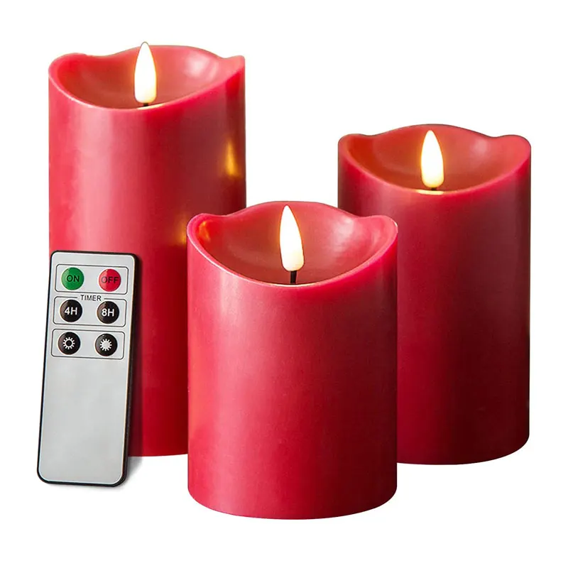 Flickering Flameless Pillar Candles With Remote Timer,Led Battery Operated Candles,Real Wax 3d