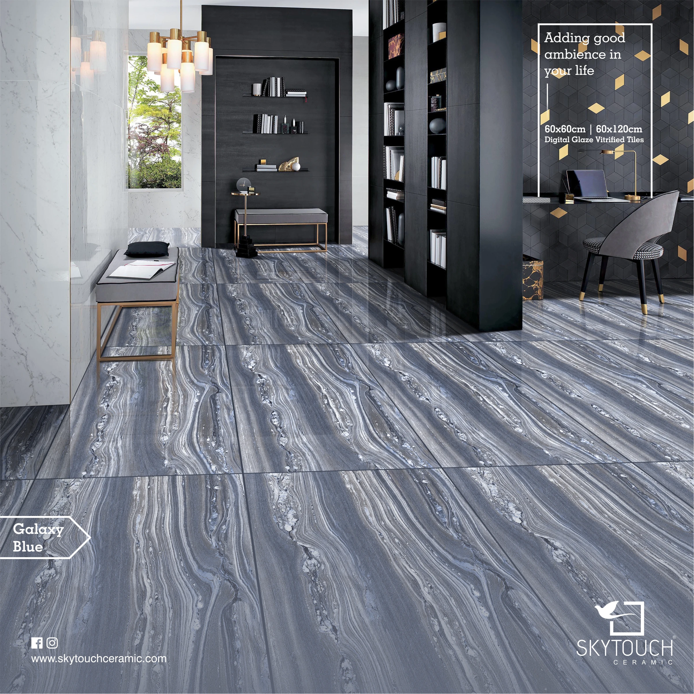 Luxury Floor Decor Interior Floor Tiles Glossy Blue Ceramic and Porcelain Tiles Interlocking Ceramic Floors for Home Hotel