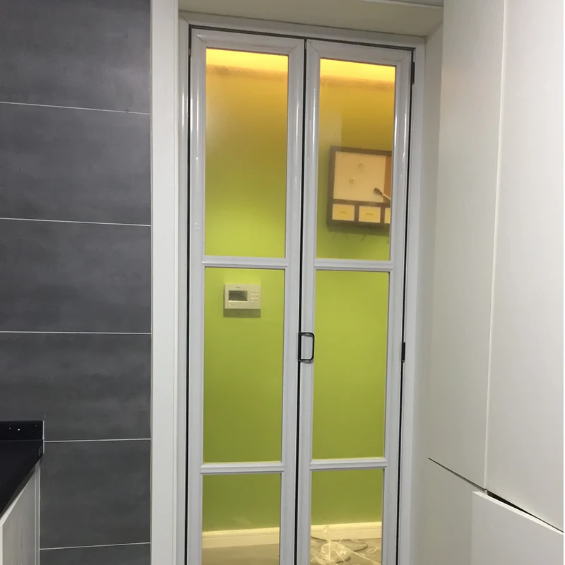 Cheap Interior Pantry Foldable Sliding Design Bi Fold Aluminum Graphic Design Frosted Glass Bathroom Glass Door 1set Slim Modern