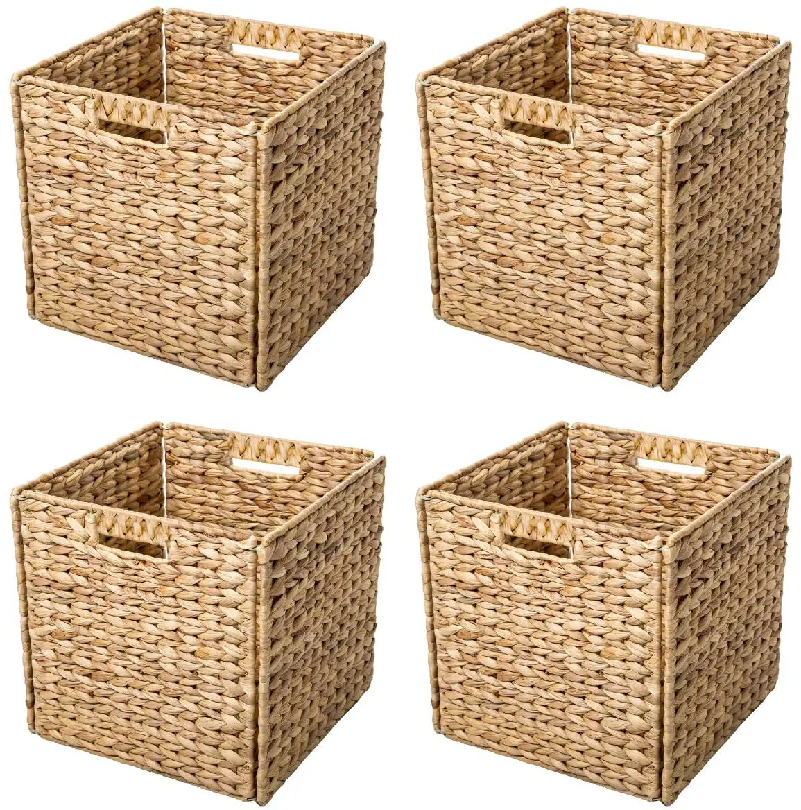 Vagusicc Storage Basket, Set of 2 Hand-Woven Paper Rope Wicker Baskets, Foldable Black Storage Bins Large Wicker Storage Basket Square Baskets for