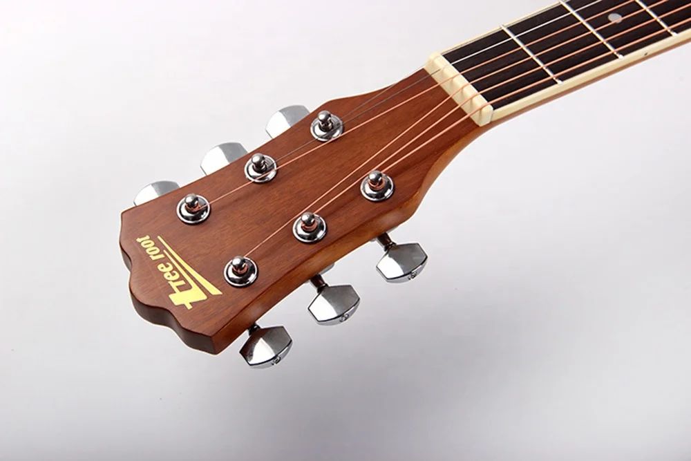 Made in China Tree Root 39 Inch Cutaway Beginner Basswood Spruce Rosewood 6 Strings Matte Acoustic Guitar Ukulele With Bag Capo