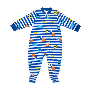 2020 Boy Clothes Bodysuit Print Blue Strip Footie Unisex Newborn Pajamas Item Sleeper Garment Manufacturer Baby Romper