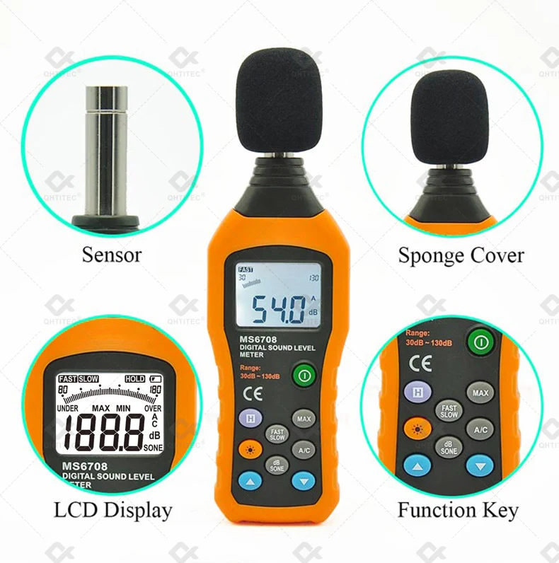 30-130 PM6708 Noise Measuring Tester Portable Digital Decibel Sound Level Meter 