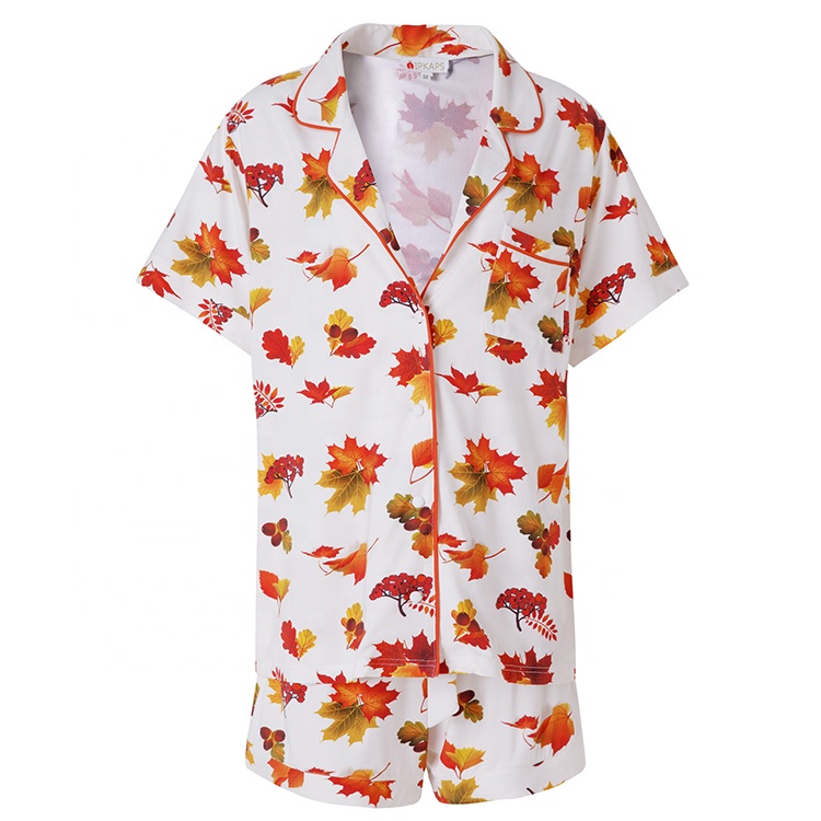 
2021 Пижама с бамбуковым цифровым принтом, с коротким рукавом, из двух частей, пижама из хлопка, женская одежда для сна 