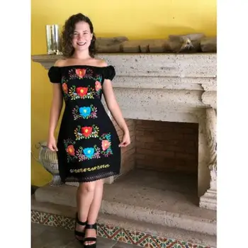 2021 new women vintage clothing mexican embroidery blouse sleeveless casual summer embroidered mexican dress