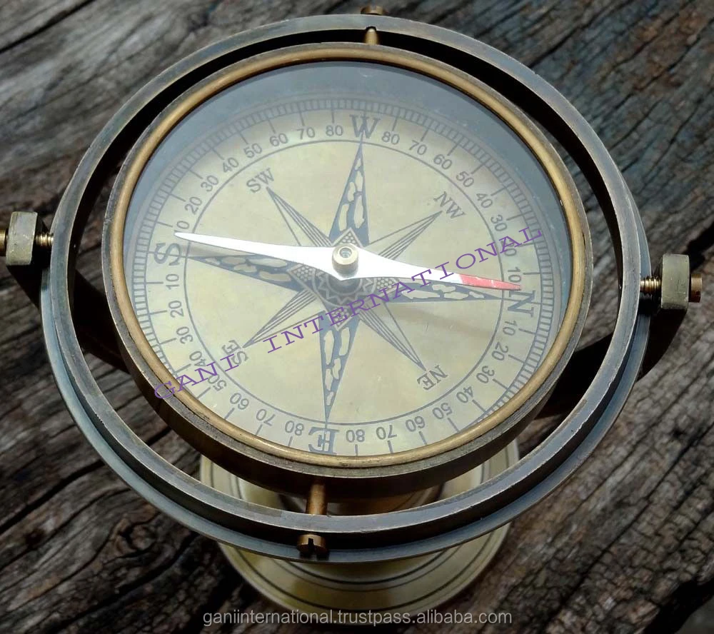 Antique Brass Gimble Compass Navigation Vintage Ship Floating Jumble Compass 