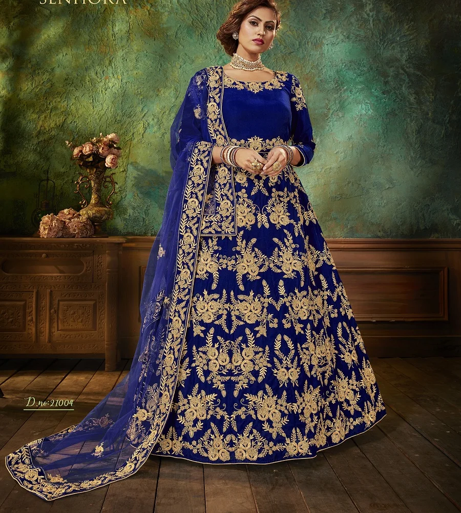 Navy Blue Indian Dress High Quality Fashion Muslim Bridal Ball Gowns Red Wedding  Dresses With Sleeves