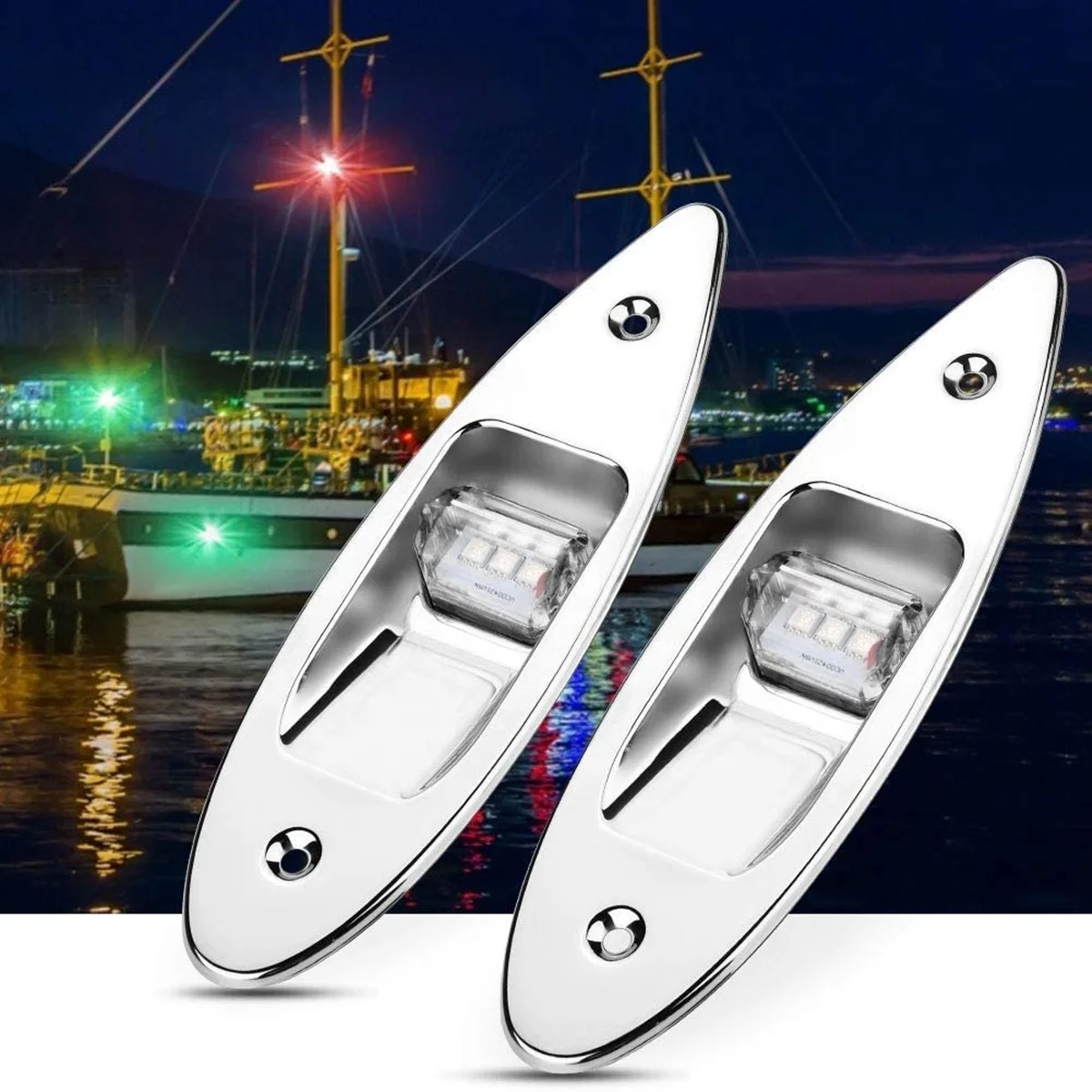 LED Navigation Lights 2Pcs 12V LED Flush Mount Side Bow Navigation Signal Light Lamp for Marine Boat Yacht Kayak Green Red